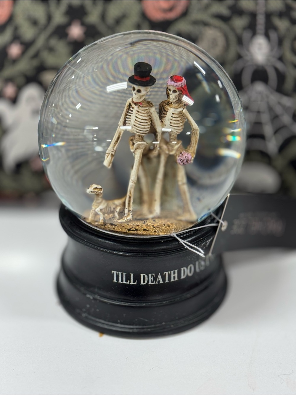 Till Death Do Us Part Skeleton Couple Snow Globe - Black Base